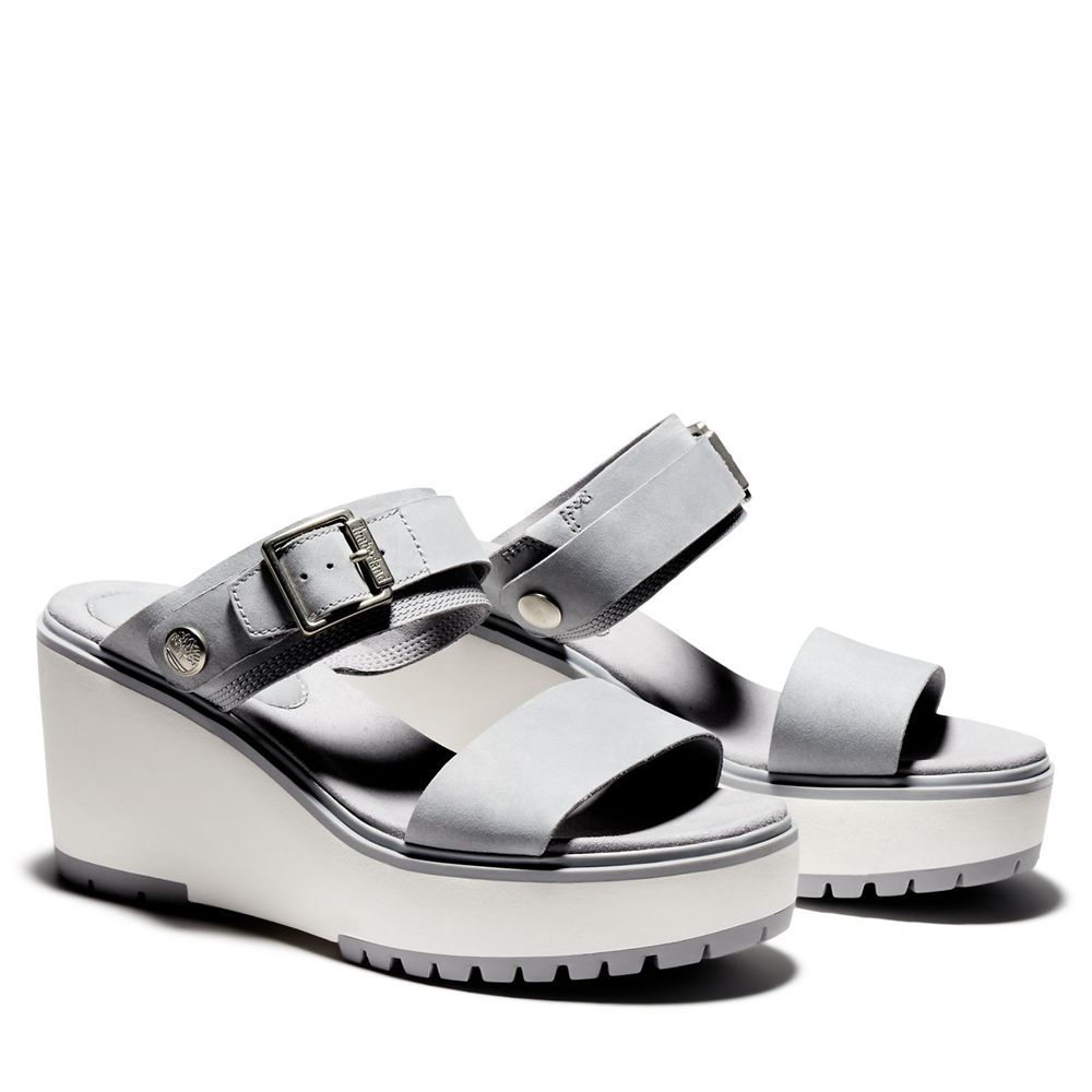 Timberland Womens Sandals Koralyn Wedge - Grey/White - India QA2735806